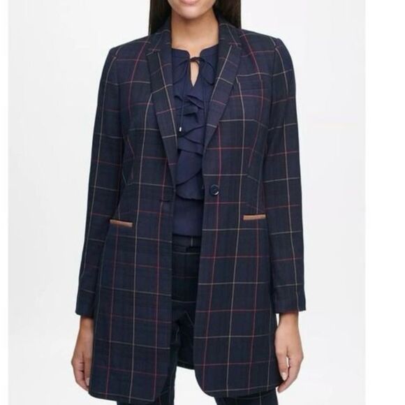TOMMY HILFIGER Plaid Windowpane Women’s Blazer Suede Elbow Patches SZ12 NWT - Picture 8 of 9